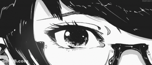A Black And White Drawing Of A Girl 'S Eyes With The Name Perfiiert Visible GIF