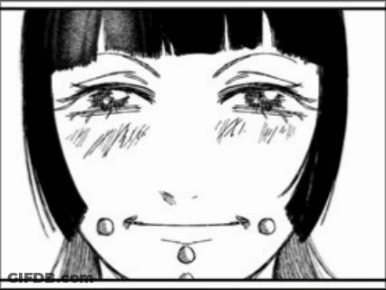 A Black And White Drawing Of A Girl 'S Face With A Choker . GIF