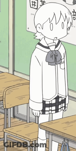 A Black And White Drawing Of A Girl Standing In A Classroom With Chinese Writing On The Wall Behind Her GIF