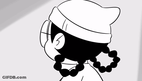 A Black And White Drawing Of A Girl Wearing A Hat And Earrings GIF