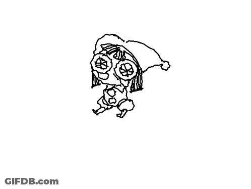 A Black And White Drawing Of A Girl Wearing Sunglasses And A Santa Hat . GIF