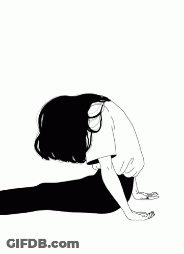 A Black And White Drawing Of A Girl With A Flower Growing Out Of Her Head . GIF