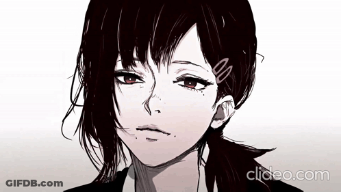 A Black And White Drawing Of A Girl With A Hair Clip In Her Hair GIF