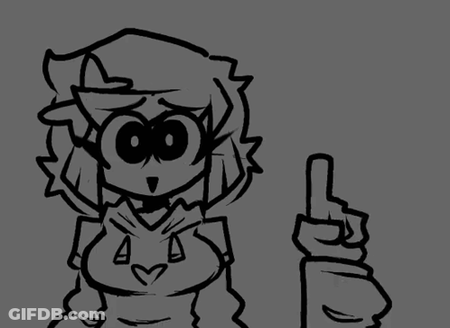 A Black And White Drawing Of A Girl With A Heart On Her Chest GIF