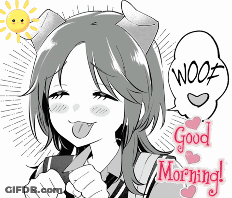 A Black And White Drawing Of A Girl With A Speech Bubble That Says Woof GIF