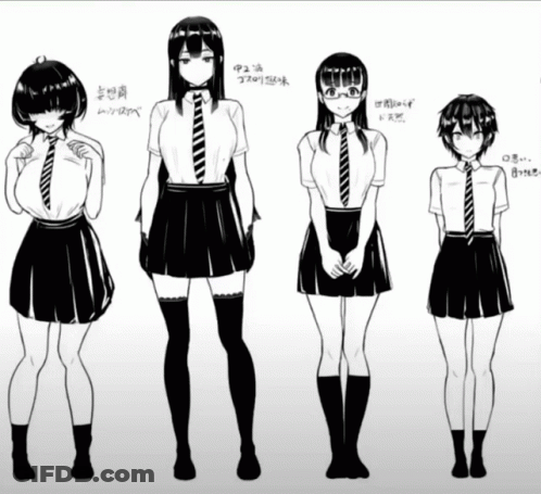 A Black And White Drawing Of A Girl With A Striped Shirt And Tie GIF