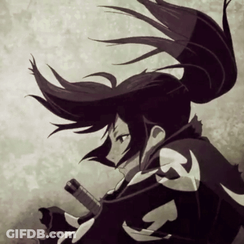 A Black And White Drawing Of A Girl With A Sword GIF