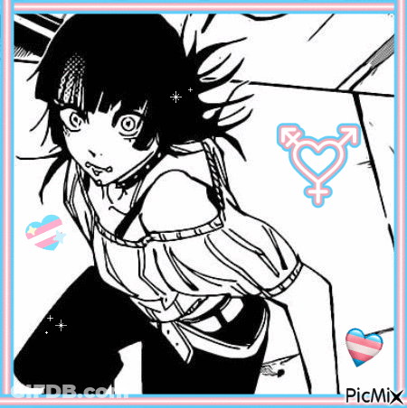 A Black And White Drawing Of A Girl With A Transgender Symbol And A Heart . GIF