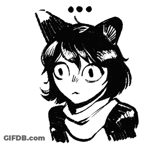 A Black And White Drawing Of A Girl With Cat Ears And A Scarf Around Her Neck GIF