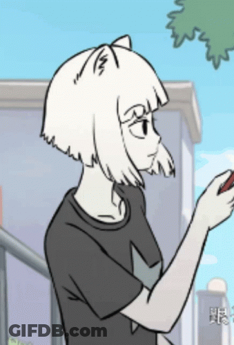 A Black And White Drawing Of A Girl With Cat Ears Holding A Cell Phone GIF
