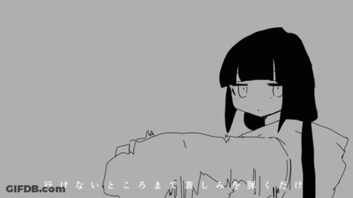 A Black And White Drawing Of A Girl With Chinese Writing On The Bottom Right GIF