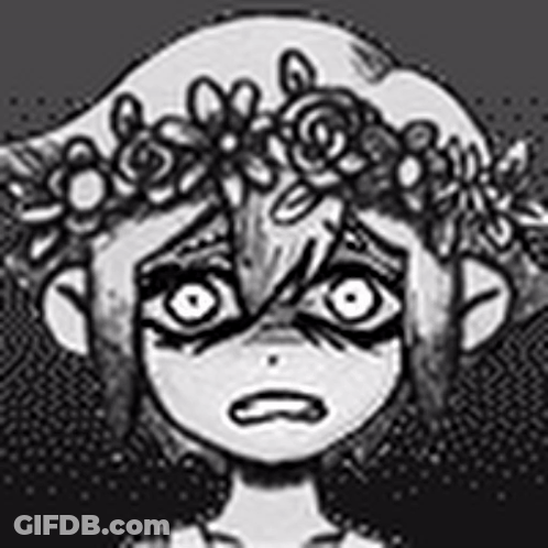 A Black And White Drawing Of A Girl With Flowers In Her Hair . GIF