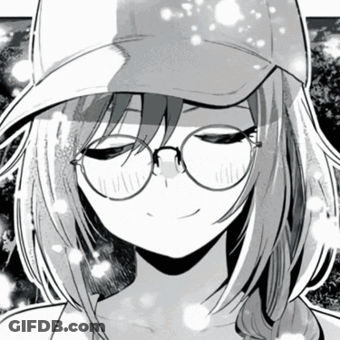 A Black And White Drawing Of A Girl With Glasses And A Hat GIF