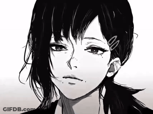 A Black And White Drawing Of A Girl With Hair Pins In Her Hair GIF