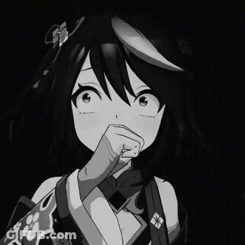 A Black And White Drawing Of A Girl With Her Hand On Her Mouth GIF