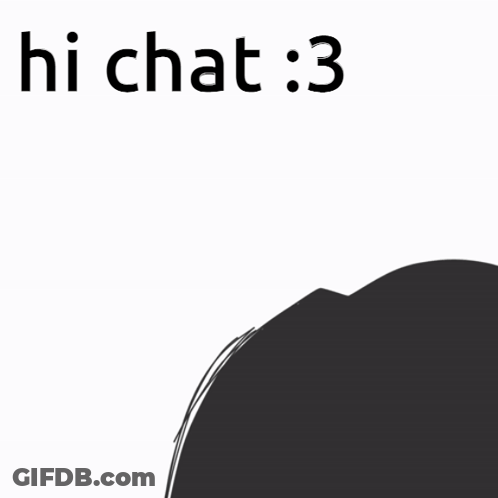 A Black And White Drawing Of A Girl With Horns And The Words Hi Chat 3 GIF