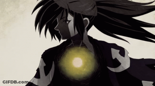 A Black And White Drawing Of A Girl With Long Hair And A Yellow Light Behind Her GIF