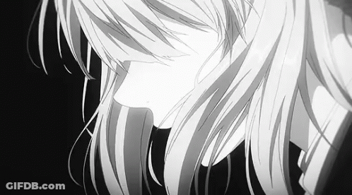 A Black And White Drawing Of A Girl With Long White Hair Covering Her Face . GIF
