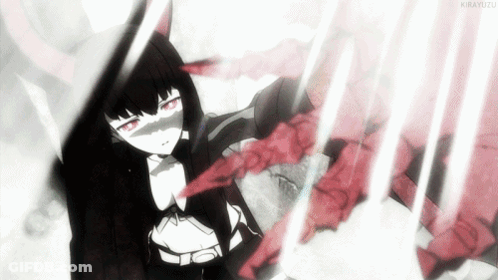 A Black And White Drawing Of A Girl With Red Eyes And The Name Kirayuzu At The Bottom GIF
