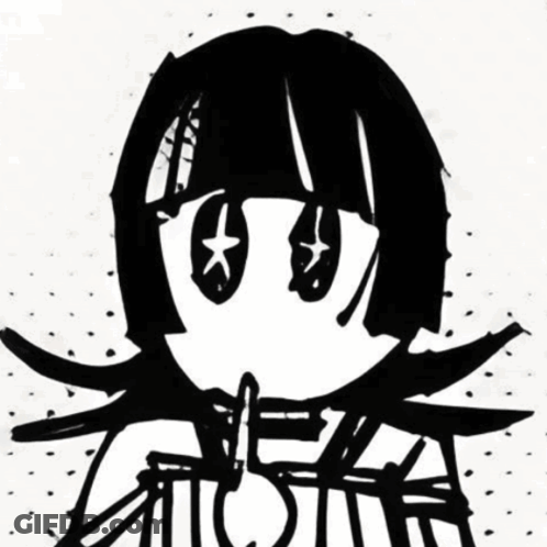 A Black And White Drawing Of A Girl With Stars In Her Eyes GIF