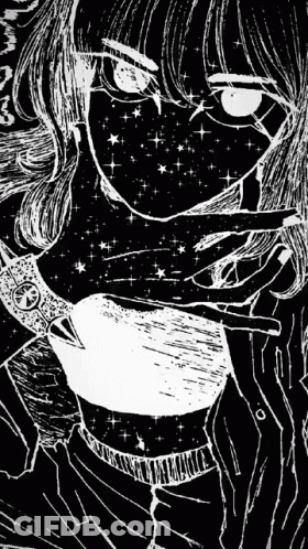 A Black And White Drawing Of A Girl With Stars On Her Face . GIF