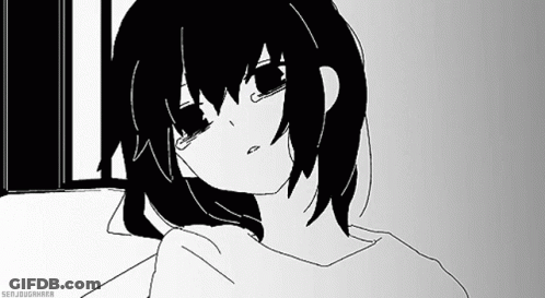 A Black And White Drawing Of A Girl With Tears Coming Out Of Her Eyes GIF