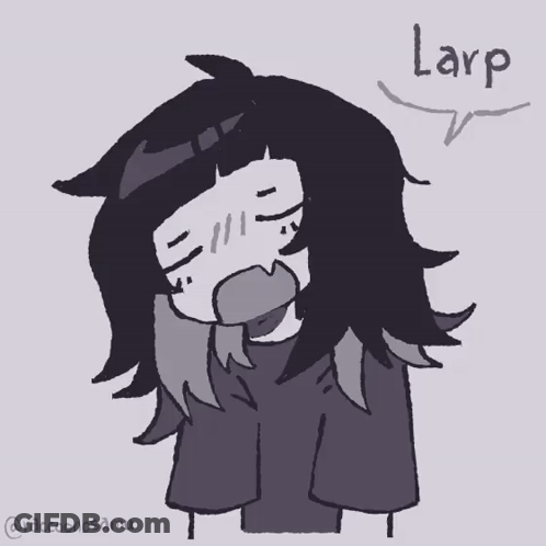A Black And White Drawing Of A Girl With The Word Larp Above Her Head GIF
