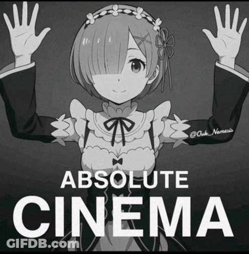 A Black And White Drawing Of A Girl With The Words Absolute Cinema Behind Her GIF