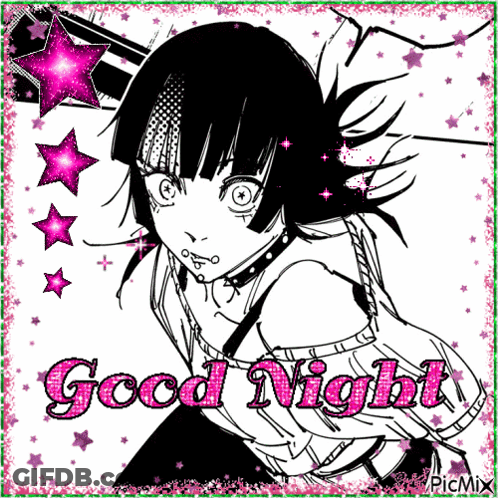 A Black And White Drawing Of A Girl With The Words Good Night On It GIF