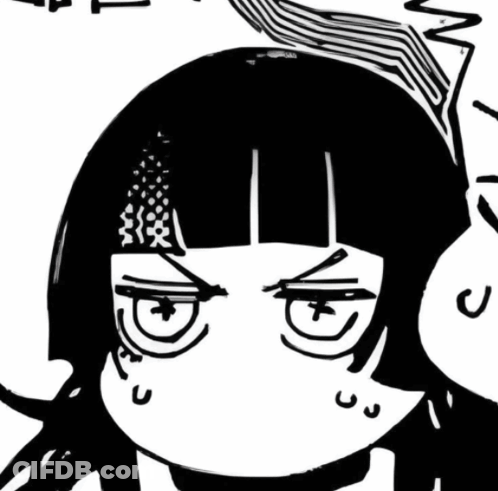 A Black And White Drawing Of A Girl With The Words ' Hahaha Oh N Good Shut Up ' Written On It GIF