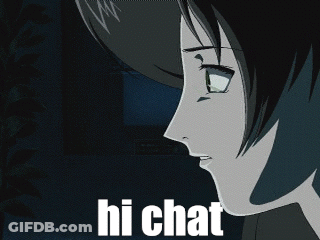 A Black And White Drawing Of A Girl With The Words Hi Chat On The Bottom GIF
