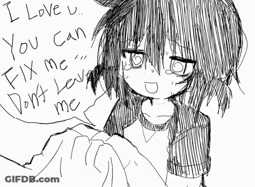 A Black And White Drawing Of A Girl With The Words `` I Love U '' Written On It GIF