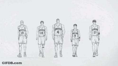 A Black And White Drawing Of A Group Of Basketball Players With The Words Representing Kanagawa Prefecture On The Bottom GIF