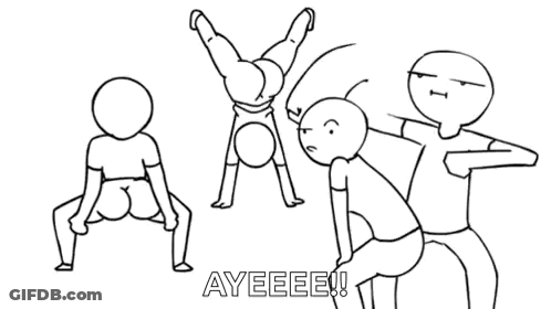 A Black And White Drawing Of A Group Of People Doing A Handstand And A Woman Doing A Handstand . GIF