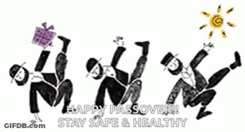 A Black And White Drawing Of A Group Of People Doing A Handstand With The Words `` Happy Passover ! '' GIF