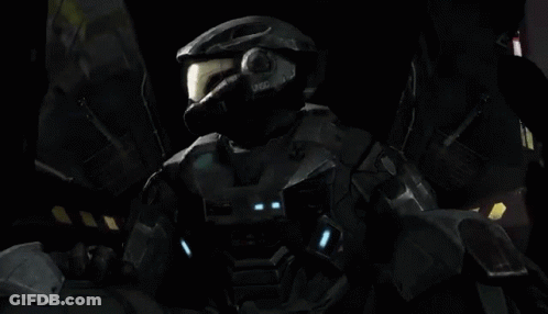 A Black And White Drawing Of A Halo Soldier In A Dark Room GIF
