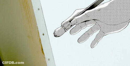 A Black And White Drawing Of A Hand Holding A Paint Brush GIF