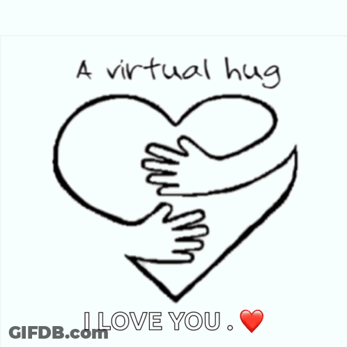 A Black And White Drawing Of A Heart With The Words " A Virtual Hug I Love You " GIF