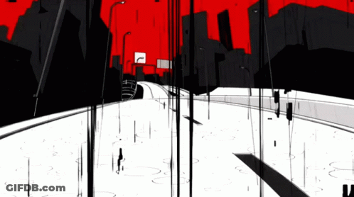A Black And White Drawing Of A Highway With A Red Background GIF