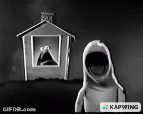 A Black And White Drawing Of A House And A Ghost With Kapwing Written On The Bottom GIF