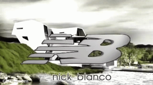 A Black And White Drawing Of A House And The Words Nick Blanco GIF