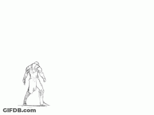 A Black And White Drawing Of A Knight With A Sword And Shield GIF