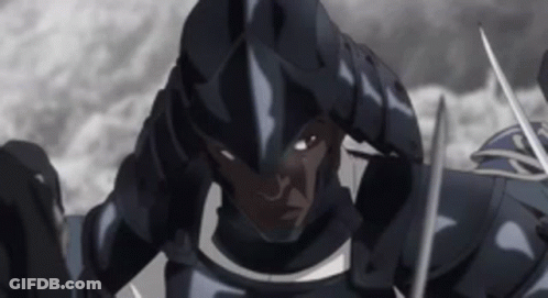 A Black And White Drawing Of A Knight With A Sword In His Hand . GIF