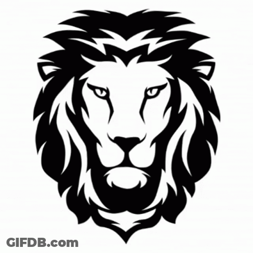 A Black And White Drawing Of A Lion 'S Head With The Name Magu Below It GIF
