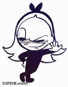 A Black And White Drawing Of A Little Girl With A Bow On Her Head GIF