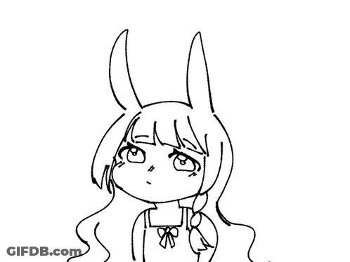 A Black And White Drawing Of A Little Girl With Bunny Ears GIF