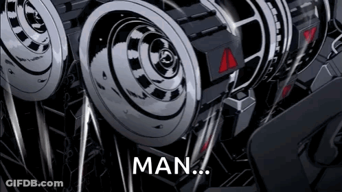A Black And White Drawing Of A Machine With The Words `` Man '' Written On The Bottom . GIF