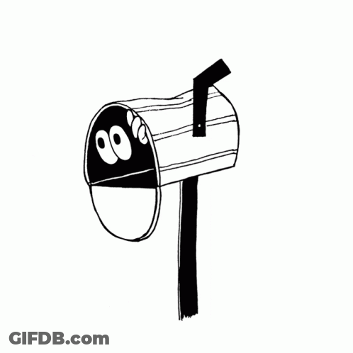 A Black And White Drawing Of A Mailbox With A Smiley Face On It GIF