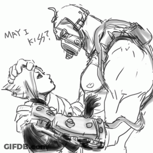 A Black And White Drawing Of A Man And A Girl With The Words May I Kiss Written On The Bottom GIF