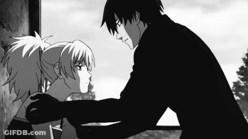 A Black And White Drawing Of A Man And A Woman Hugging Each Other . GIF